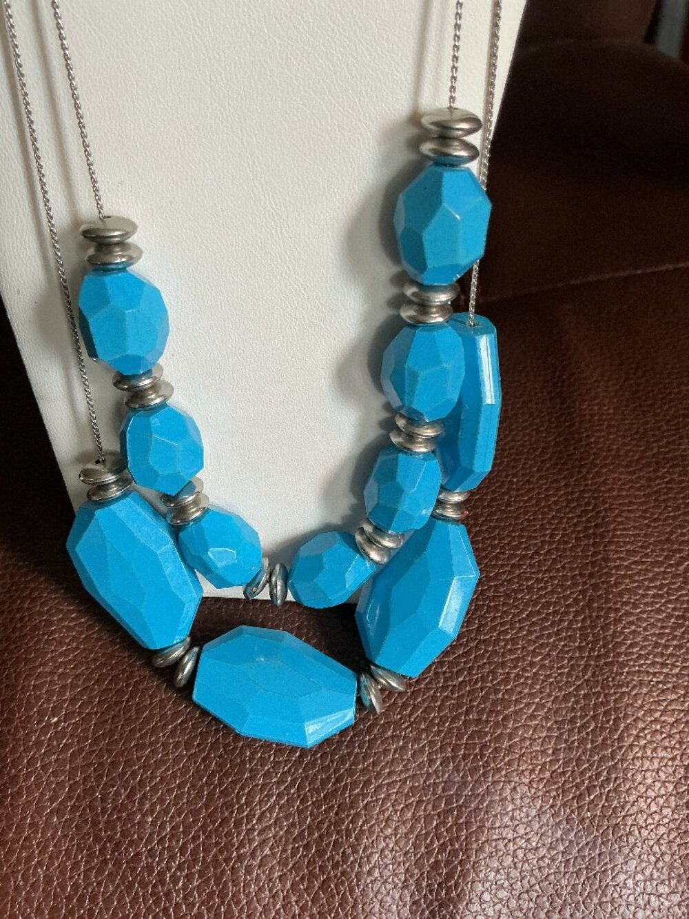Vintage Nygard Turquoise Molded Lucite Plastic Necklace Signed